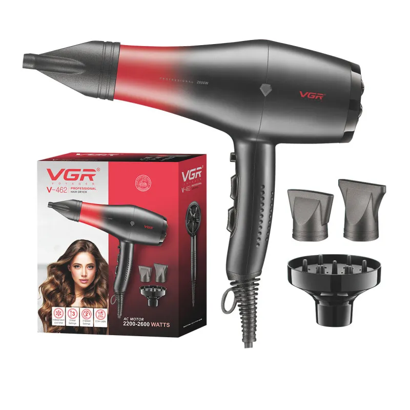 Фен для волос профессиональный VGR V-462 3 насадки Красный