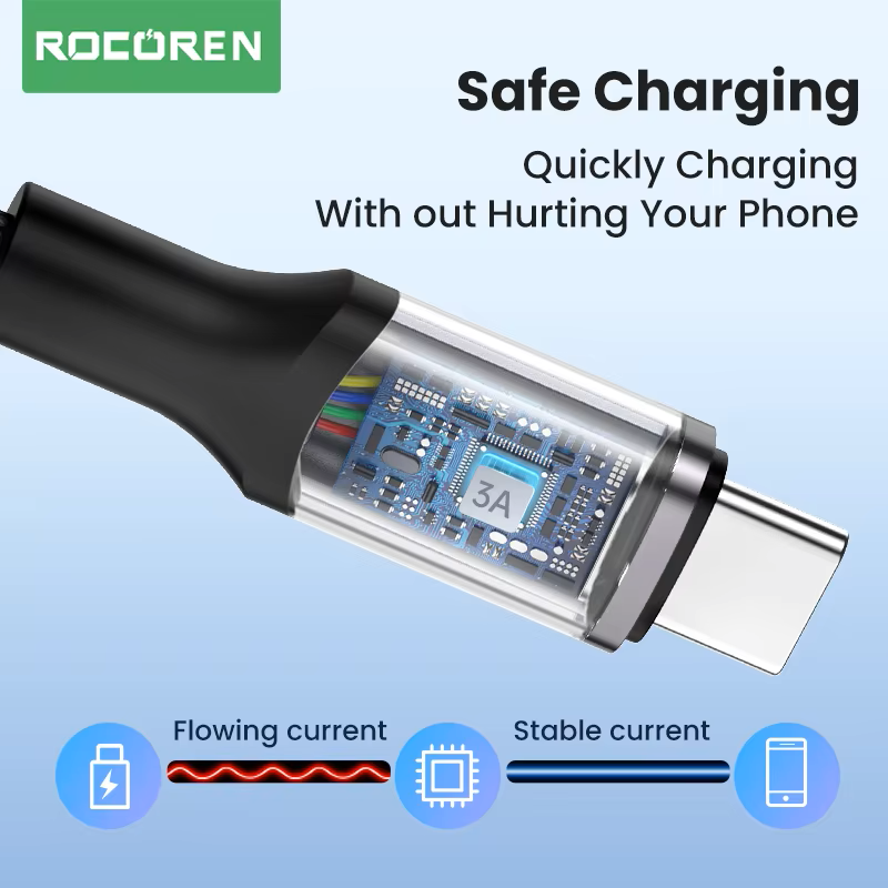 Кабель Rocoren 3A USB A-Type C 1 м Серый (RCPBAT-RT0G) - фото 5