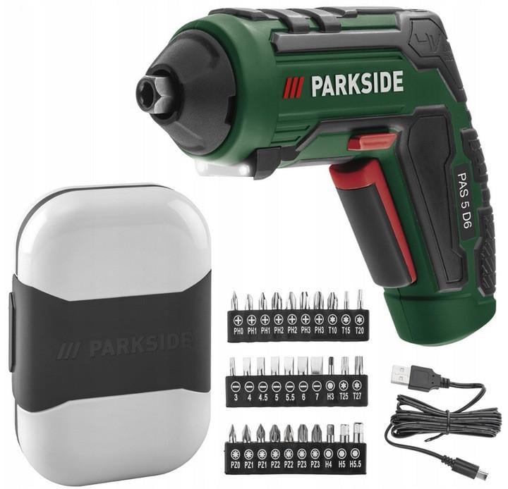 Отвертка аккумуляторная PARKSIDE PAS 5 D5 4 В 10 Нм с набором бит 30 шт. и USB-C Отвертка аккумуляторная PARKSIDE PAS 5 D5 4 В 10 Нм с набором бит 30 шт. и USB-C