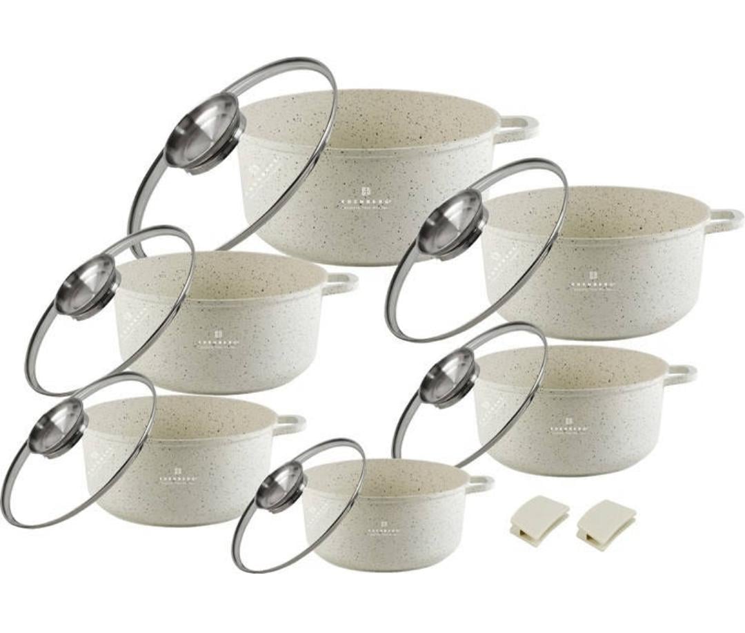 Набор кастрюль Edenberg EB-3916 с мраморным антипригарным покрытием 12 пред. Белый (EB-3916)