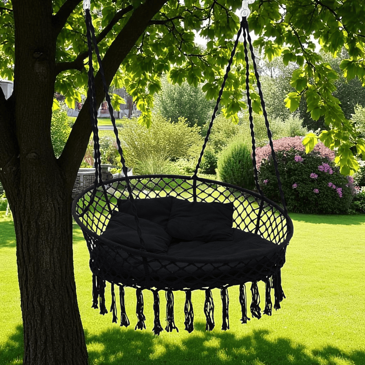 Гойдалка кругла підвісна з подушкою WCG 140 см Чорний (QNSW11BL1) - фото 1