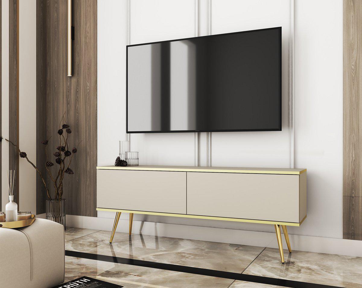 Тумба под телевизор Perfect Home Oro RTV135 2-дверная с золотыми ножками Бежевый (PFH-091316)
