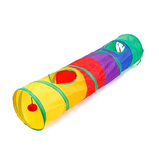 Шурхотливий тунель-труба для котів з іграшкою складаний пружний 25x115 см Різнокольоровий