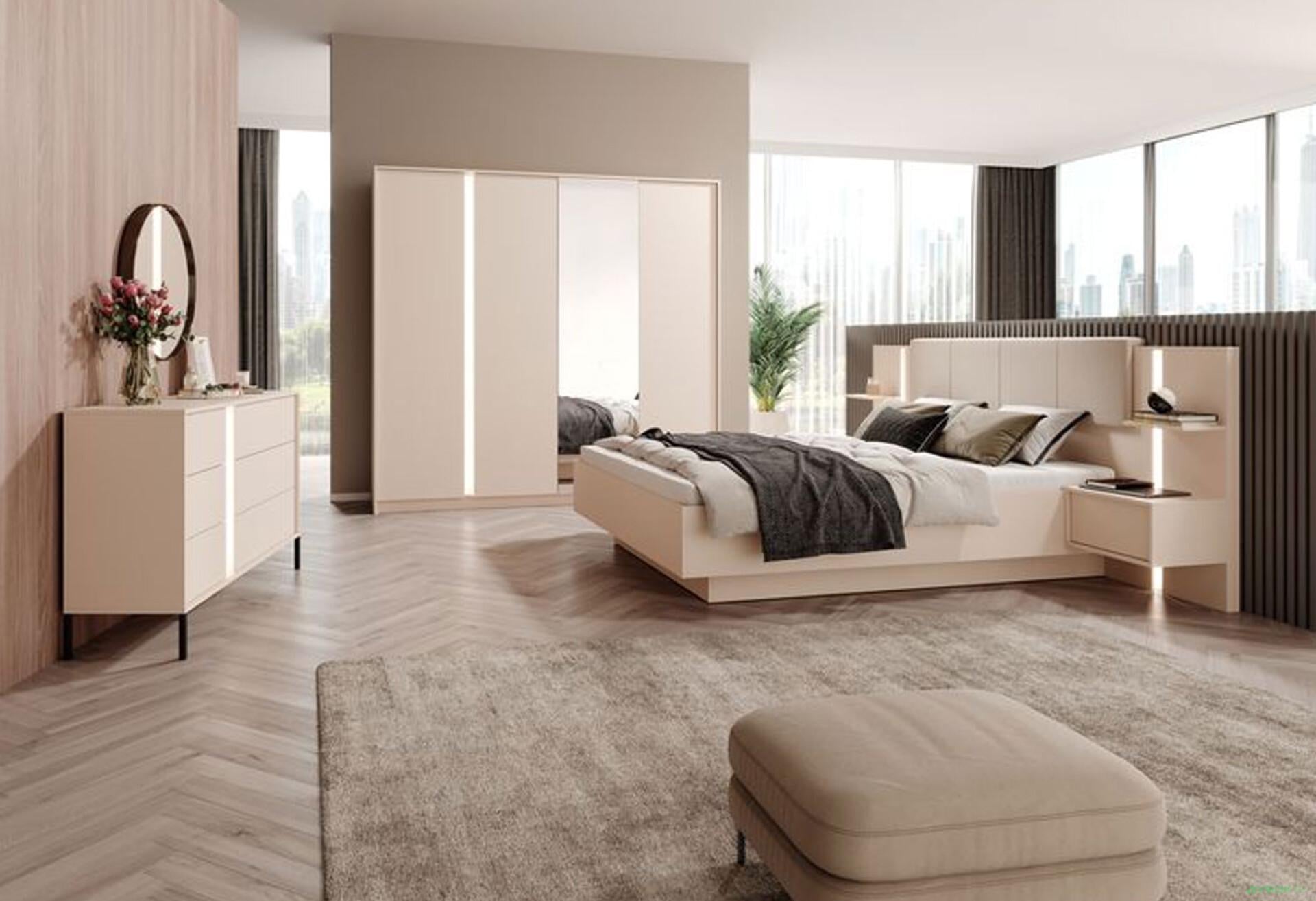 Спальный гарнитур Perfect Home Dast Fast-1 кровать 160x200 см с тумбами/шкаф 4D/220 Бежевый (47809)