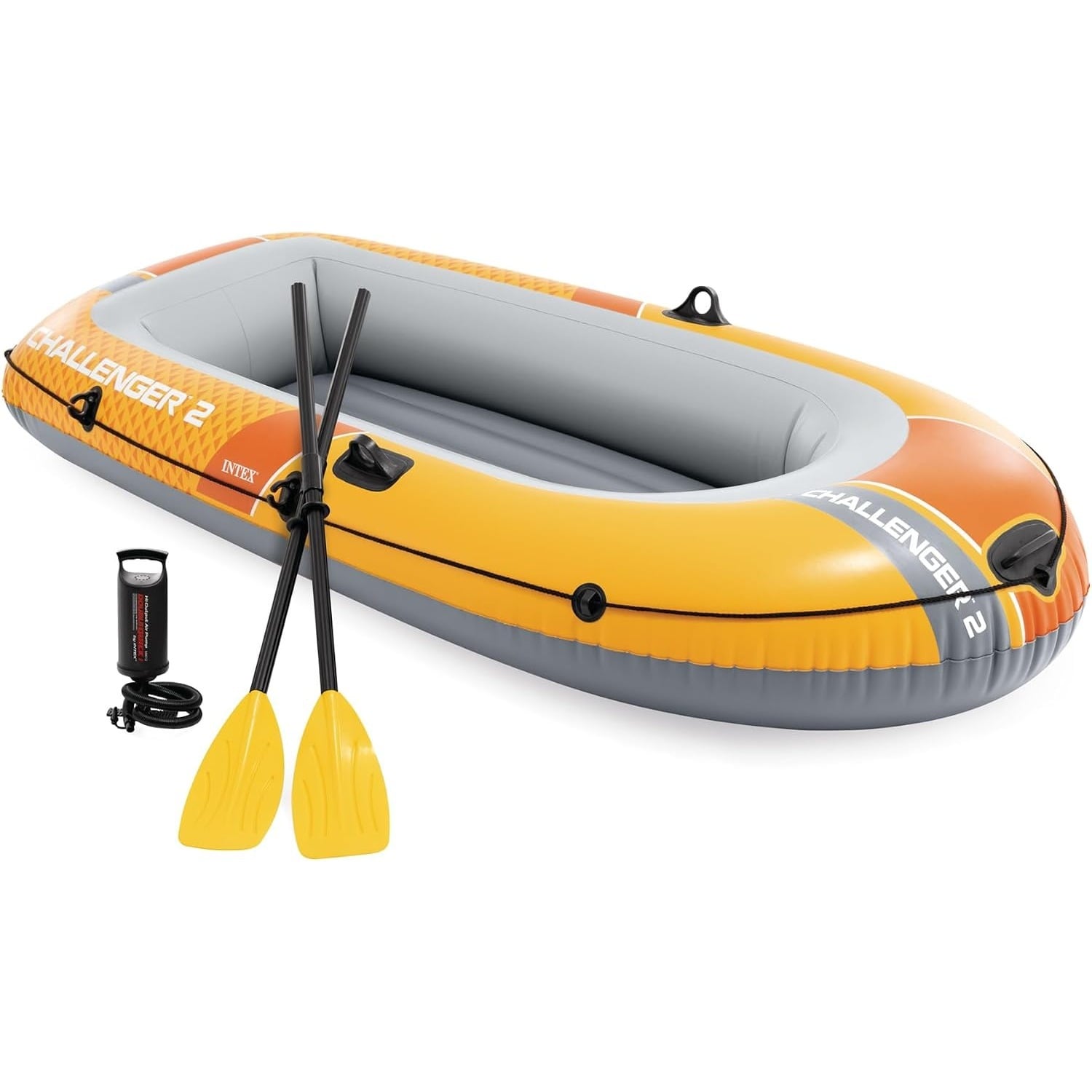 Лодка надувная Intex 68367 Challenger 2 Set ПВХ двухместный с веслами и насосом 236х114х41 см Желтый (intx68367)