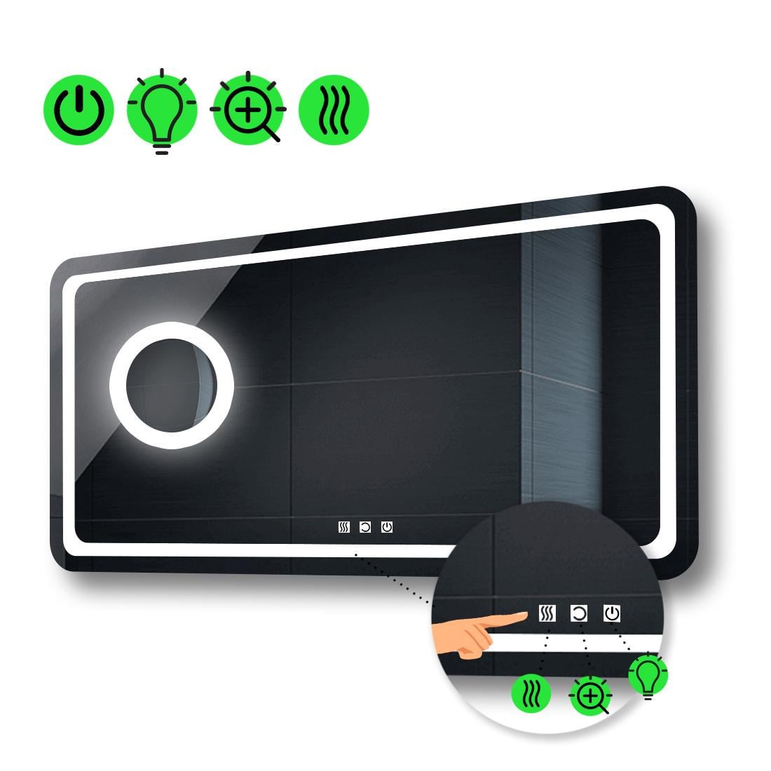 Зеркало с LED подсветкой Anvi с тремя сенсорами/подогревом и линзой с подсветкой 80x70 см (Anvig59)