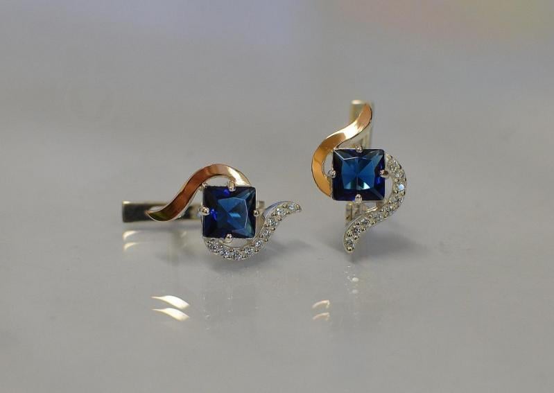 Серебряные серьги Sil с золотыми накладками 118s-12 Танзанит (Sil-828)