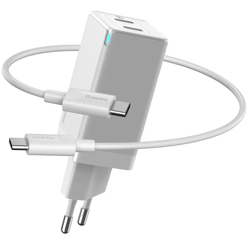 Пристрій мережевий зарядний Baseus CCGAN-M02 GaN2 Q.Charger 2Type-C/Cable Type-C 45W White