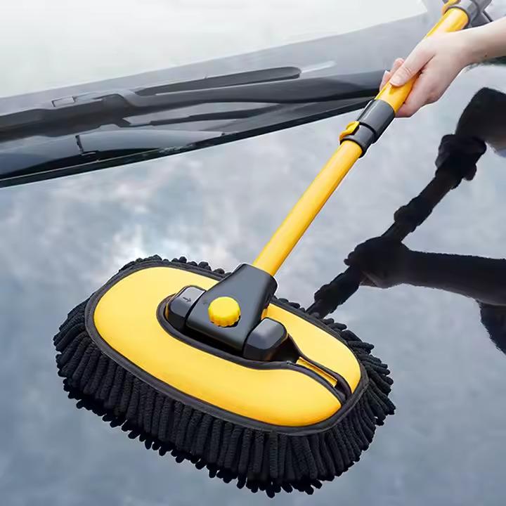 Швабра для миття автомобіля телескопічна з висувною вигнутою ручкою 28х100 см Жовтий - фото 10