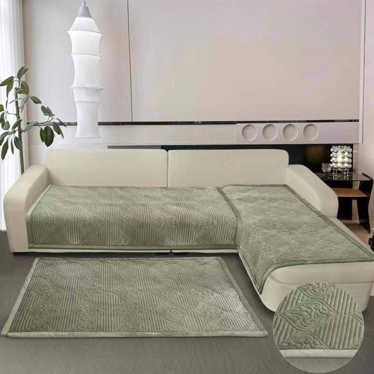 Покривало Koloco на диван/крісло велюр 3 шт. Оливковий (39411) - фото 2 Покривало Koloco на диван/крісло велюр 3 шт. Оливковий (39411) - фото 2