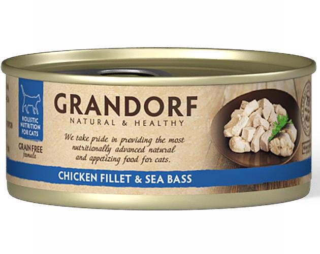 Влажный корм для кошек Grandorf Chicken Breast&Seabass с курицей и сибасом 12 шт. по 70 г (5404009512543)