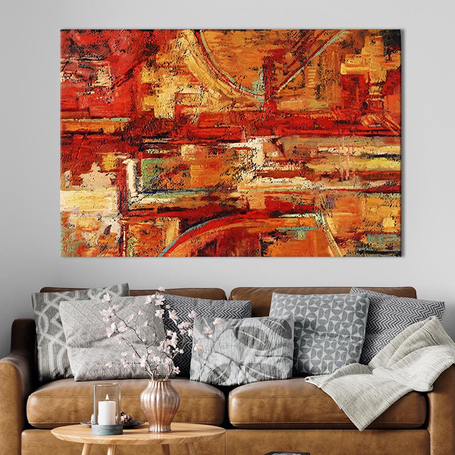 Настенный декор картина на холсте для интерьера Абстракция горячие цвета 120x80 см (3-1)