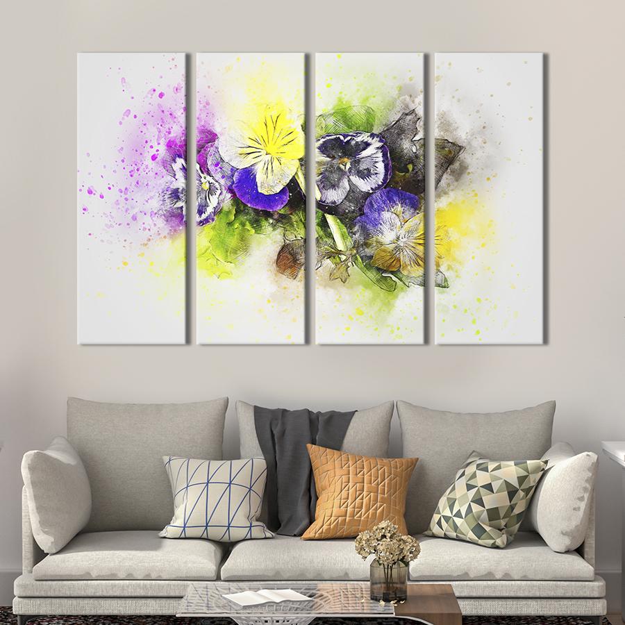 Картина на холсте Разноцветные цветы анютины глазки 89x53 см (852-41)