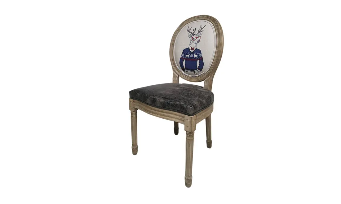 Стілець КД гевея АРТ Олень у светрі масив дерева екошкіра 500x555x960 мм Коричневий