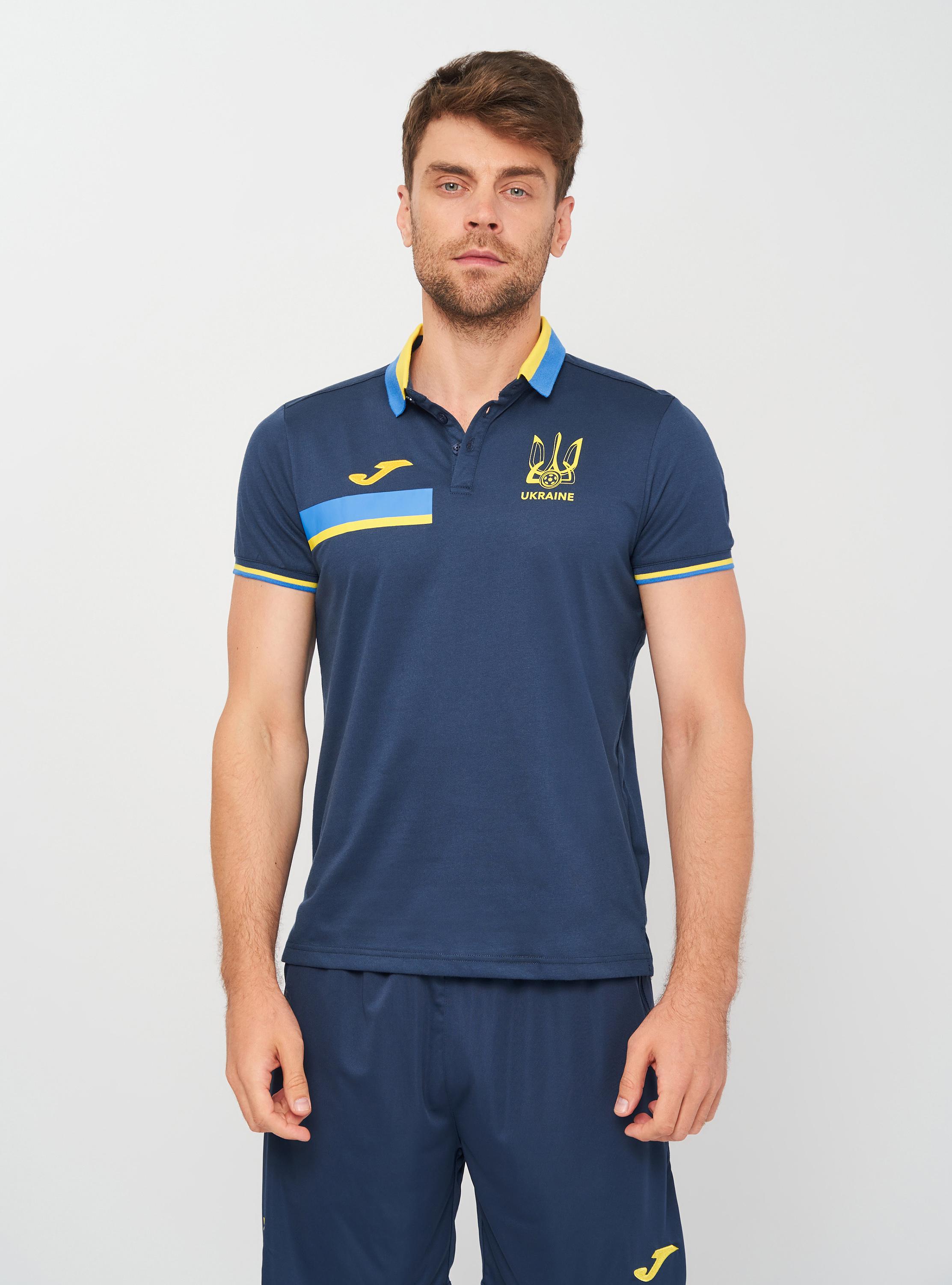 Футболка поло Joma AT102376A339 Fed. Futbol Ucrania Short Sleeve Polo S Dark Navy Ye - фото 1