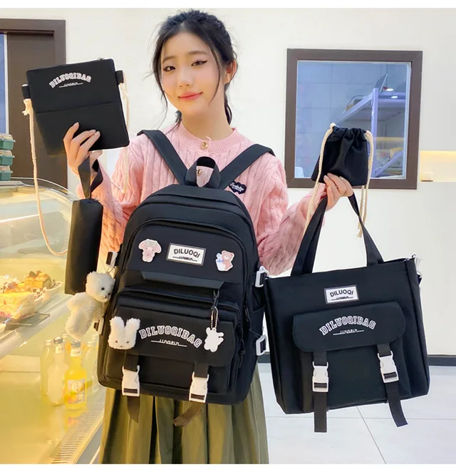 Рюкзак школьный набор DILUOQI 5в1 подростковый для девочки 5-11 класс сумка-шоппер/клатч/пенал Черный (28110614) - фото 2 Рюкзак школьный набор DILUOQI 5в1 подростковый для девочки 5-11 класс сумка-шоппер/клатч/пенал Черный (28110614) - фото 2