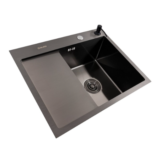 Кухонная мойка Valeso Handmade PVD CM 58x48 см R круглый сифон правое крыло Черный (31164634)