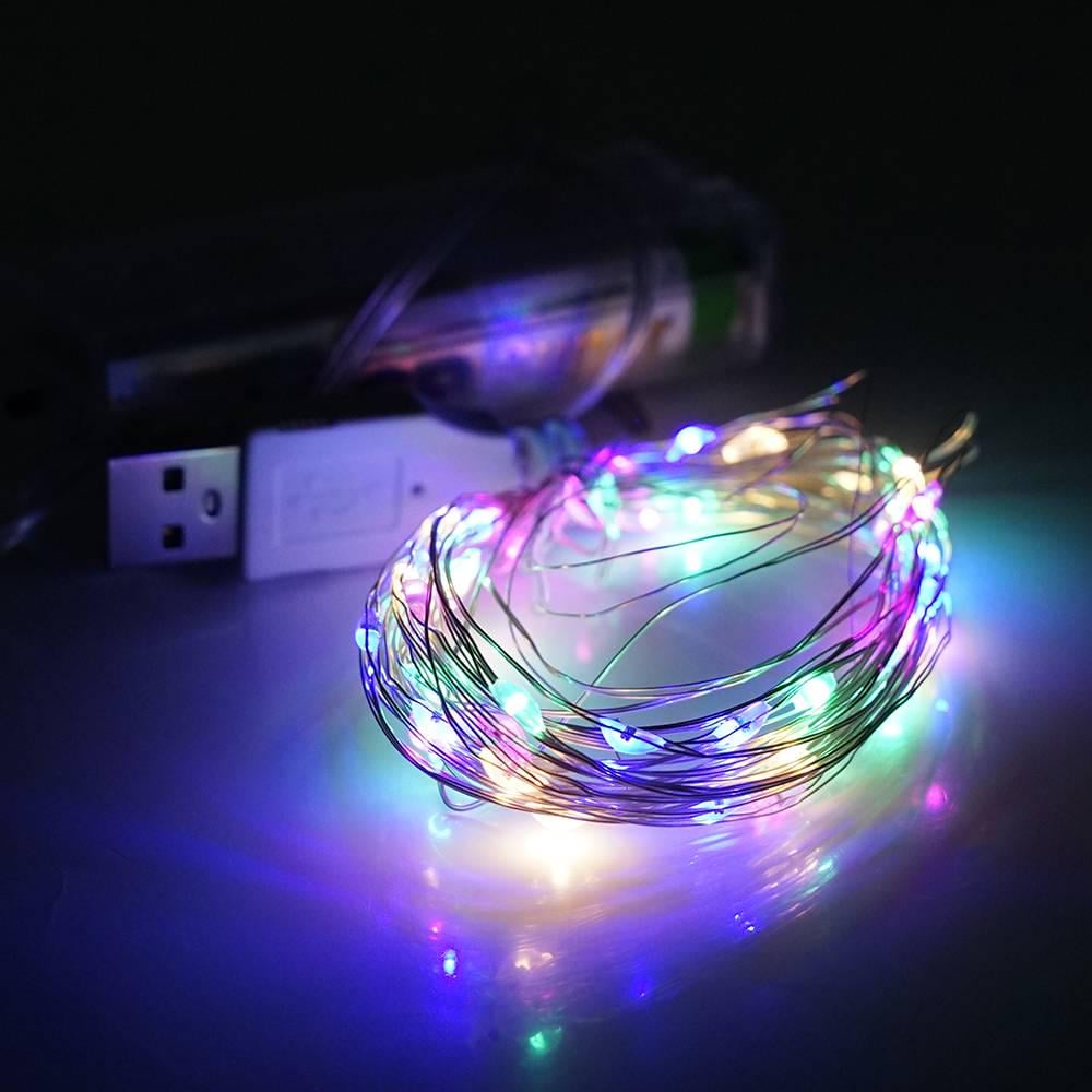 Гірлянди 50 LED 1 режим 5 м прозора ізоляція живлення від USB та 2хАА Mix Color