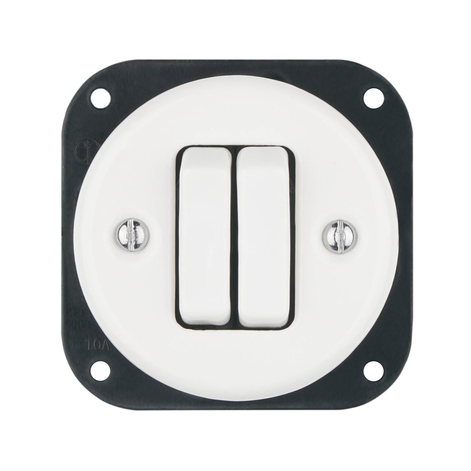 Выключатель керамический Keruida двуклавишный скрытого монтажа без рамки Белый (50827)