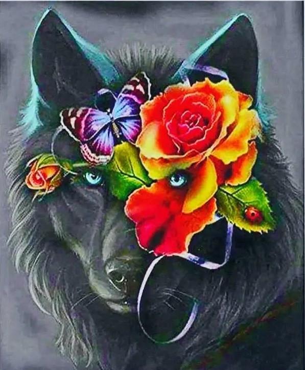 Алмазна мозаїка Ніжна вовчиця на полотні з підрамником 40х50 см (GA86356)