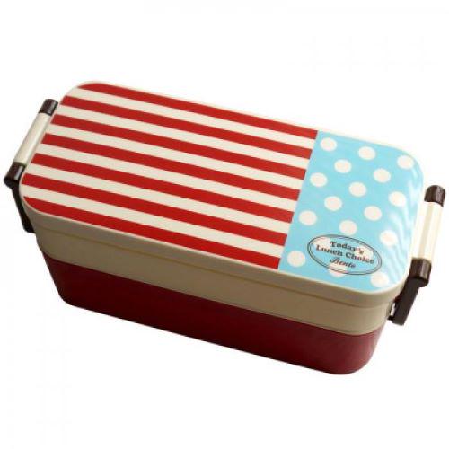Детский ланч-бокс один ярус 450 мл полоска/горошек Красный (401436)