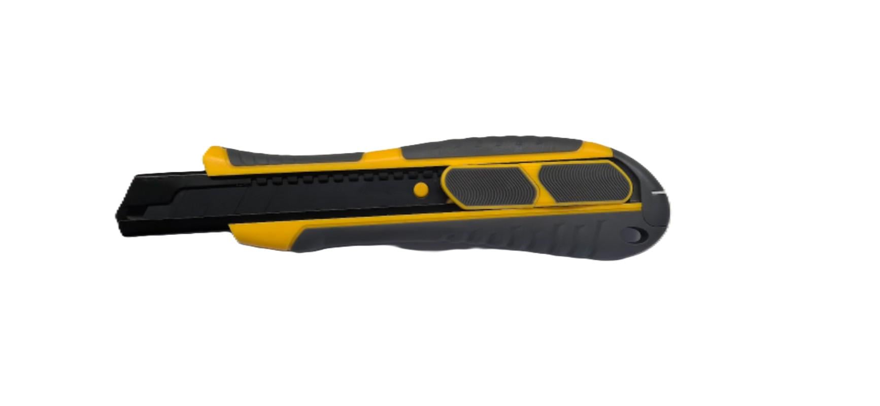 Ніж будівельний MASTERTOOL з відламним лезом 18 мм ABS пластик з TPR покриттям металева напрямна кнопковий фіксатор/безпечне лезо 17-0120