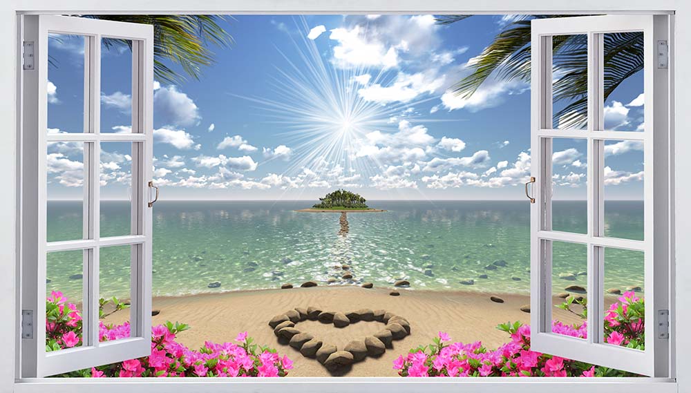 Фотообои WS Wallpaper Окно с видом на море 150x100 см (240735076)