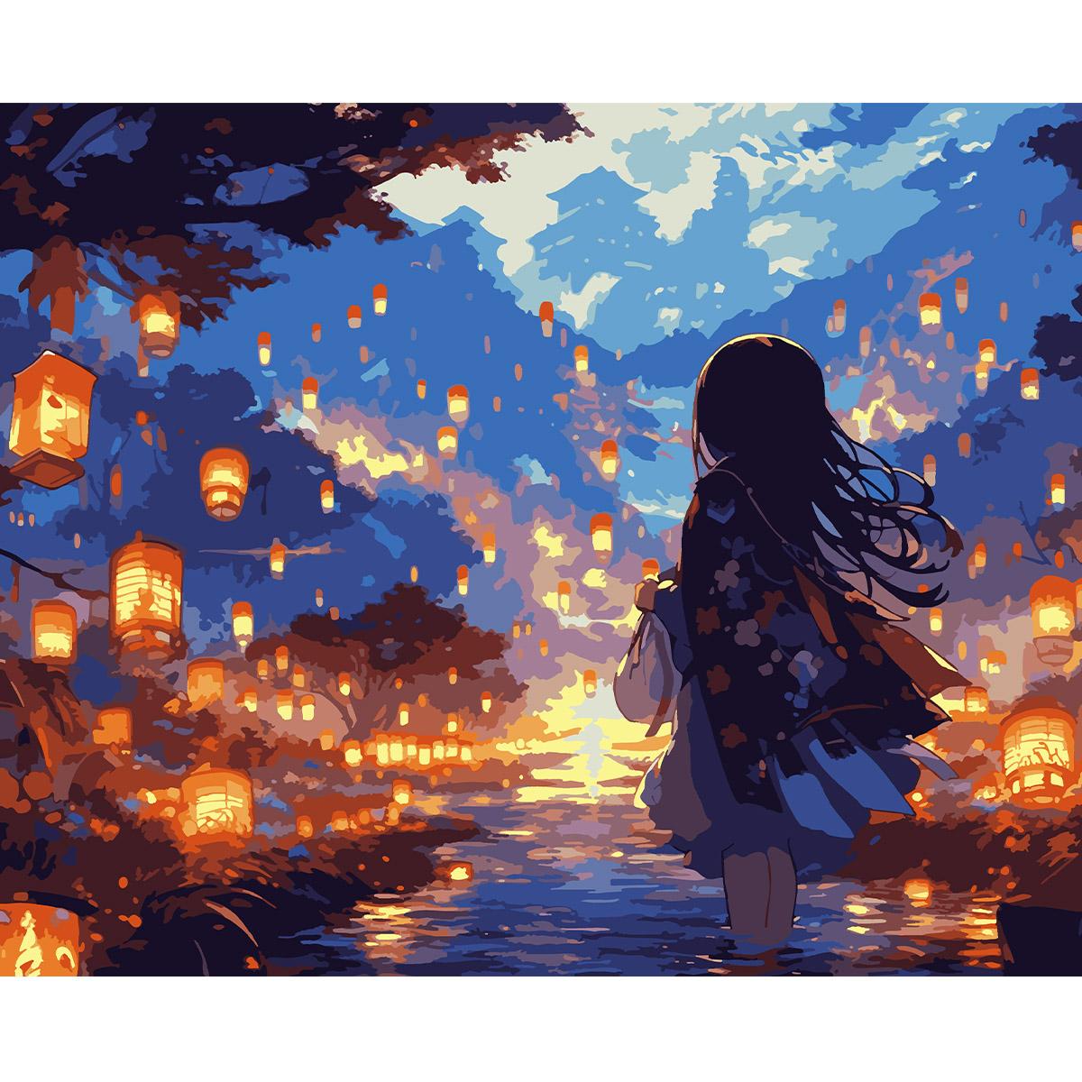 Картина по номерам Santi Девушка на празднике фонарей с LED подсветкой 40x50 см (Top-955109)