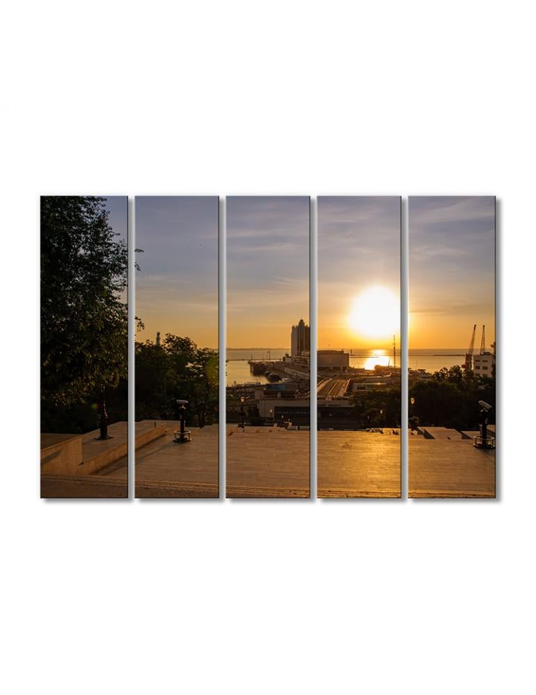 Картина модульная Рассвет. Морвокзал и Потемкинская лестница 5 модулей 80x120 см (120054Gorodskoj_pejzazh)