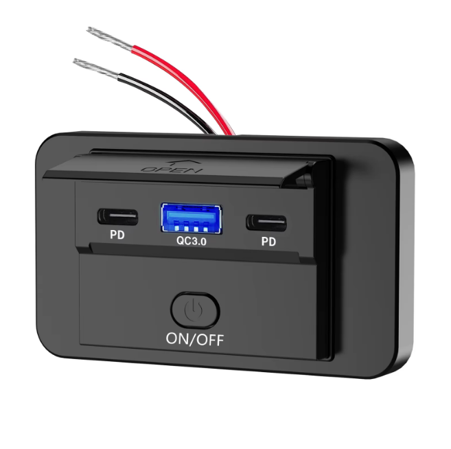 Панель накладная автомобильная USB со шторкой QC3.0/2 PD USB Type-C 12-24V