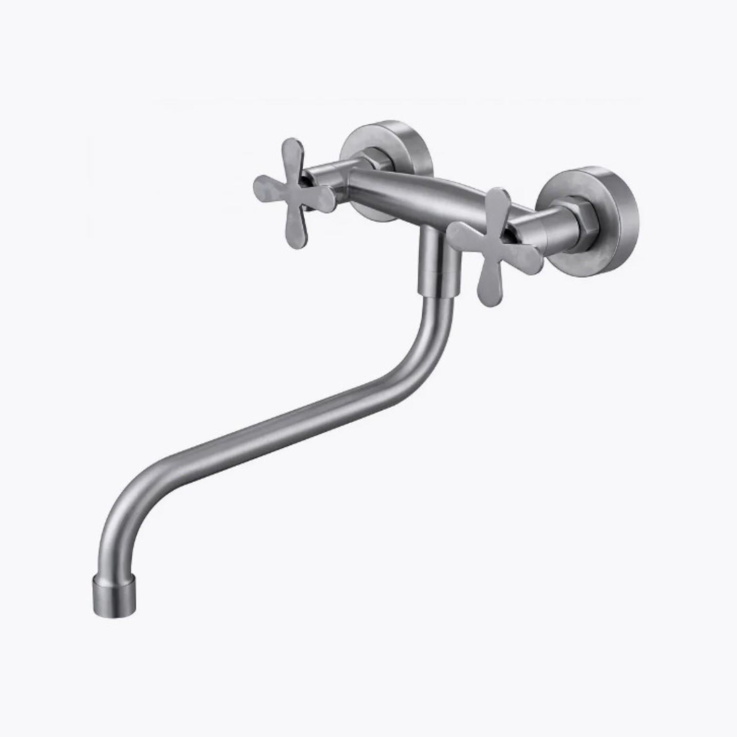 Кран для кухни с двумя вентилями Zerix GTA-005 настенная нержавеющая сталь SUS304 Хром (b-ZX5845)