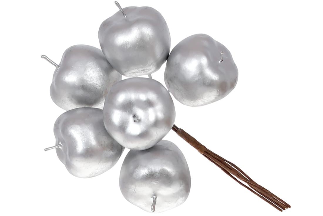 Декоративний букетик яблук Bonadi 6 шт. 13 см Матове срібло (839-328)