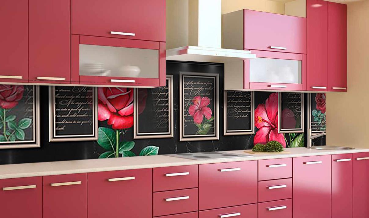 Кухонный фартук Zatarga "Розы в рамках" из самоклеющейся виниловой пленки 65х250 см Черный