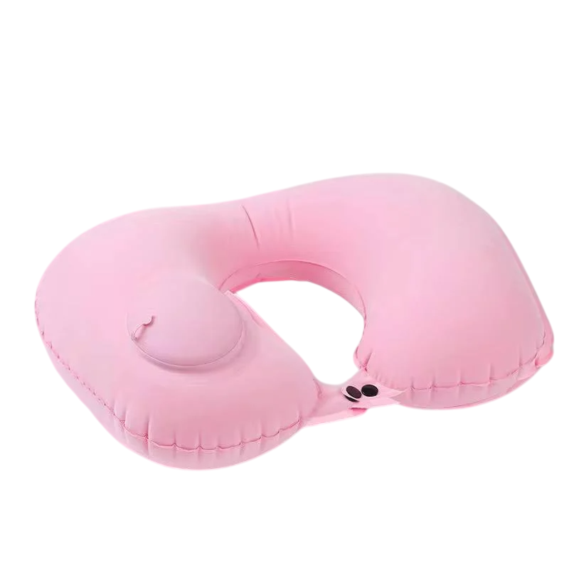 Подушка-підголовник надувна із вбудованим насосом Рожевий (31802381)