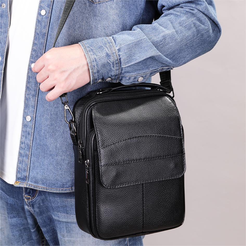 Чоловіча сумка через плече Lorian з натуральної шкіри з зовнішнім карманом на блискавці Чорний (LR 256104-black) Чоловіча сумка через плече Lorian з натуральної шкіри з зовнішнім карманом на блискавці Чорний (LR 256104-black)