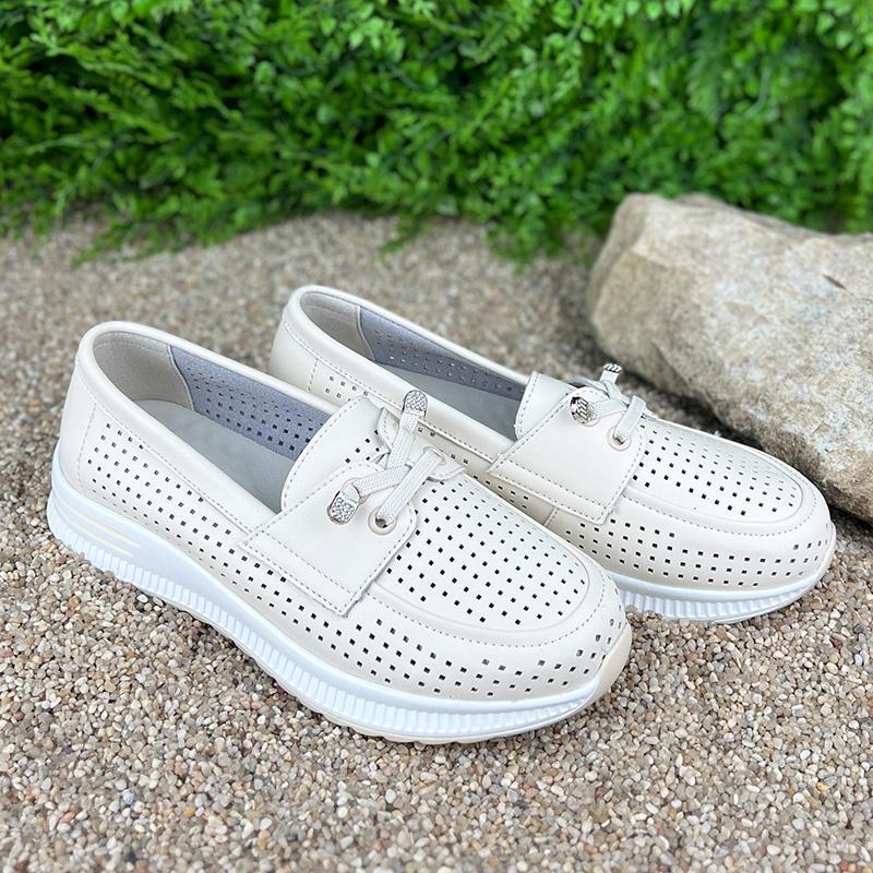 Лофери жіночі з перфорована шкіра Е-007028-1 p. 39 25 см Бежевий - фото 3