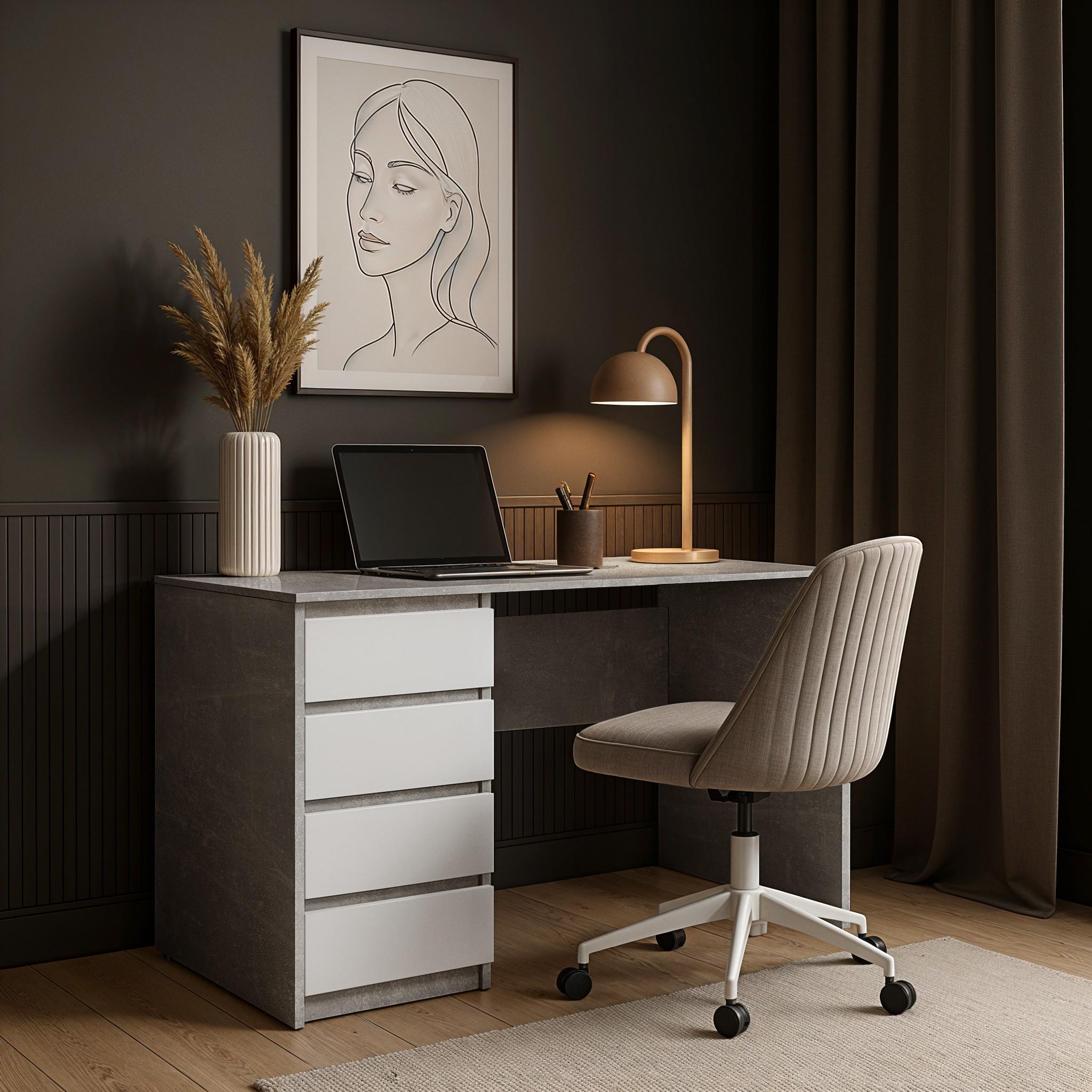 Стол письменный левый Арес 1104x514x760 мм Бетон/Белый