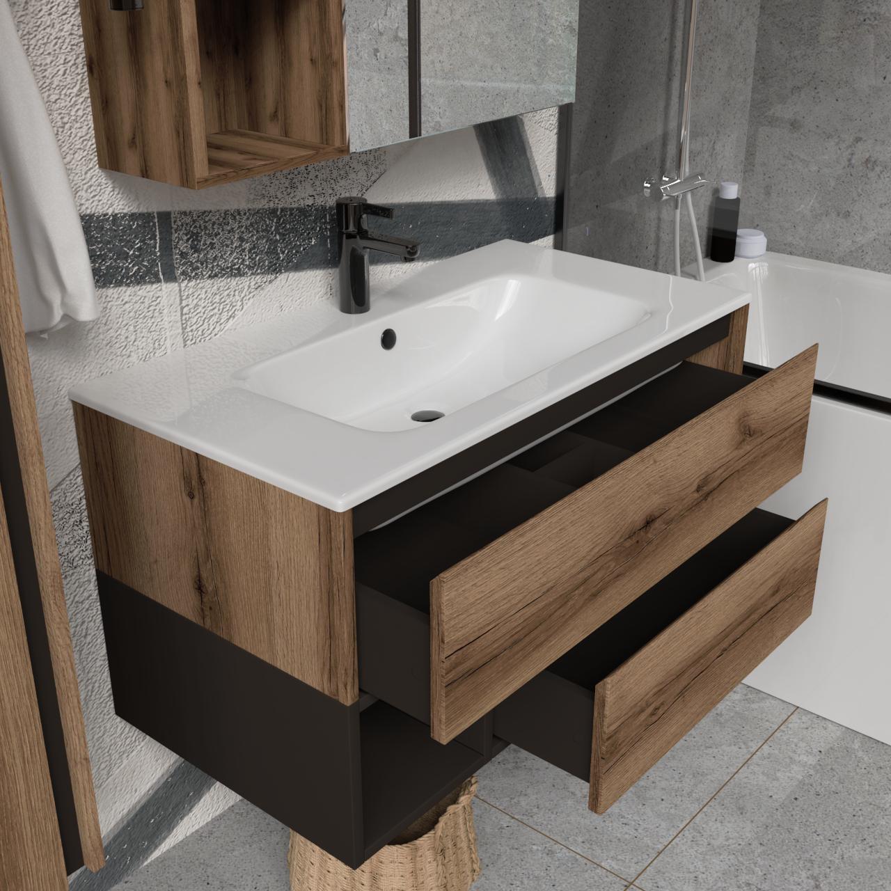 Тумба подвесная с раковиной MVK Vostok Craft 90 В2 900х450х530 мм Дуб темный (c290dt) - фото 3 Тумба подвесная с раковиной MVK Vostok Craft 90 В2 900х450х530 мм Дуб темный (c290dt) - фото 3