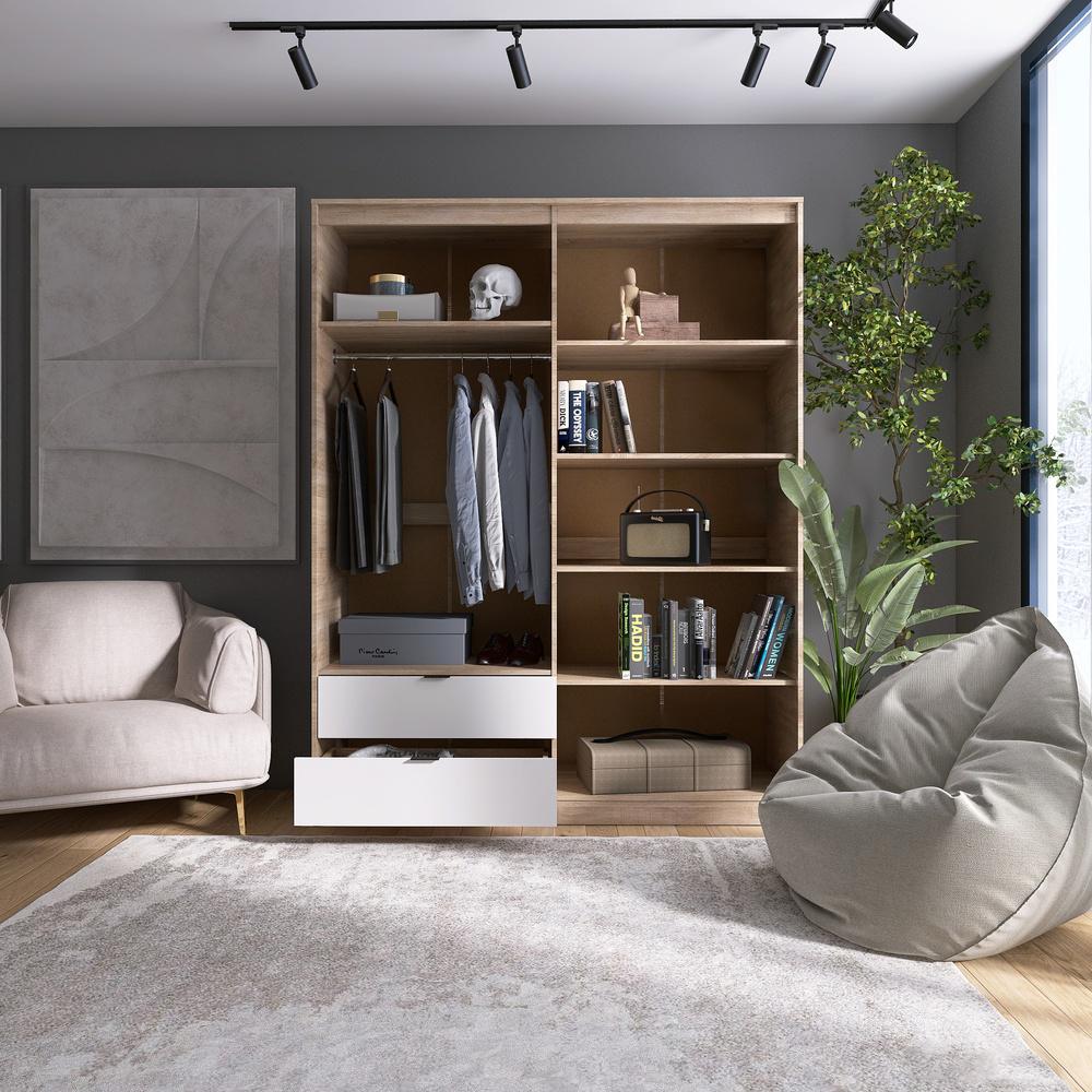 Шкаф распашной для одежды с выдвижными ящиками Эверест Сити-1600 160,2x50x204,6 см Дуб сонома/Белый (EVR-071119) - фото 3 Шкаф распашной для одежды с выдвижными ящиками Эверест Сити-1600 160,2x50x204,6 см Дуб сонома/Белый (EVR-071119) - фото 3