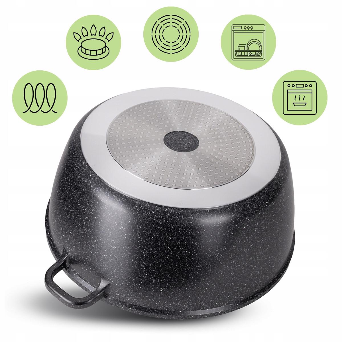 Кастрюля со стеклянной крышкой и антипригарным покрытием Kamille КМ-4484 из литого алюминия 22 л Черный мрамор (150-84-4484) - фото 6 Кастрюля со стеклянной крышкой и антипригарным покрытием Kamille КМ-4484 из литого алюминия 22 л Черный мрамор (150-84-4484) - фото 6