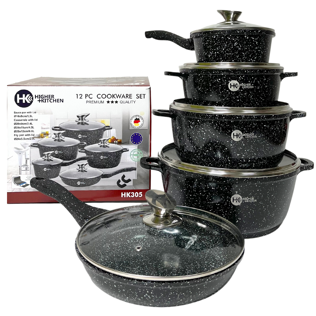 Набір посуду Higher Kitchen HK-305 з гранітним антипригарним покриттям 10 предметів Чорний (2480514383) Набір посуду Higher Kitchen HK-305 з гранітним антипригарним покриттям 10 предметів Чорний (2480514383)