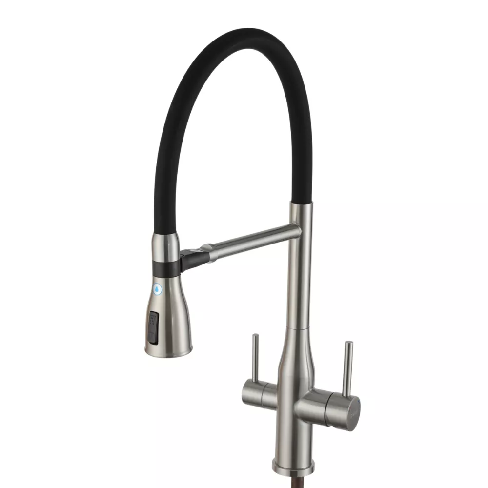 Смеситель для кухни под осмос Gappo G4399-75 двухрычажный силиконовый излив Сатин/Черный (SQ-1045708)