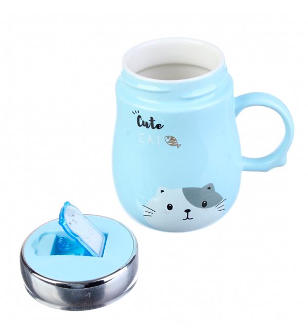 Чашка керамическая "CAT" с закручивающейся крышкой 400 мл (514074)