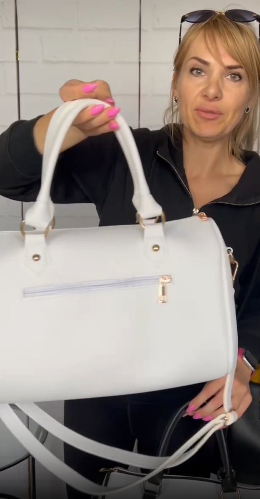 Сумка бочонок женская через плечо большая вместительная с плечевым ремнем экокожа 32х21х19 см Белый - фото 7 Сумка бочонок женская через плечо большая вместительная с плечевым ремнем экокожа 32х21х19 см Белый - фото 7