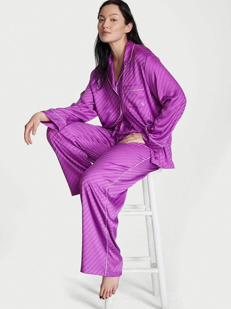 Піжама жіноча Victoria's Secret Satin Long Pajama Set сатинова M Фіолетовий (15190571)