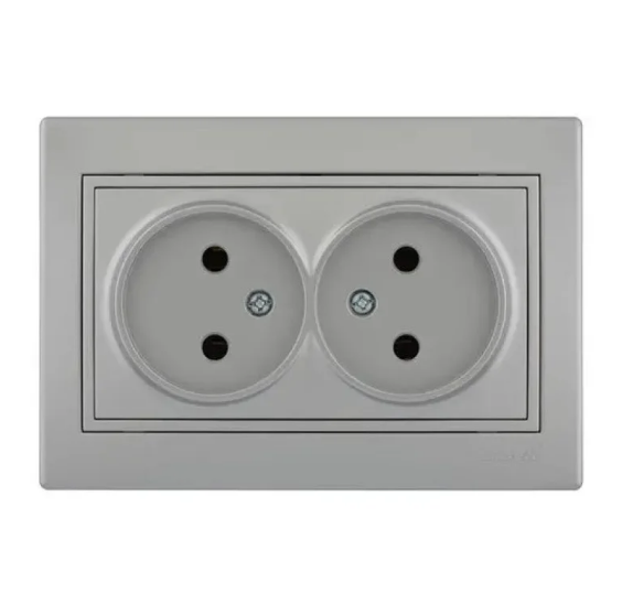Розетка подвійний Lezard Mira без зазамлення Сірий (26252307)