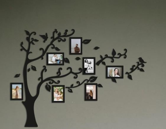 Панно дерев'яне Decart декор для кімнати вітальні Сімейне дерево Подих осені 134х96 см рамки 10х15 см