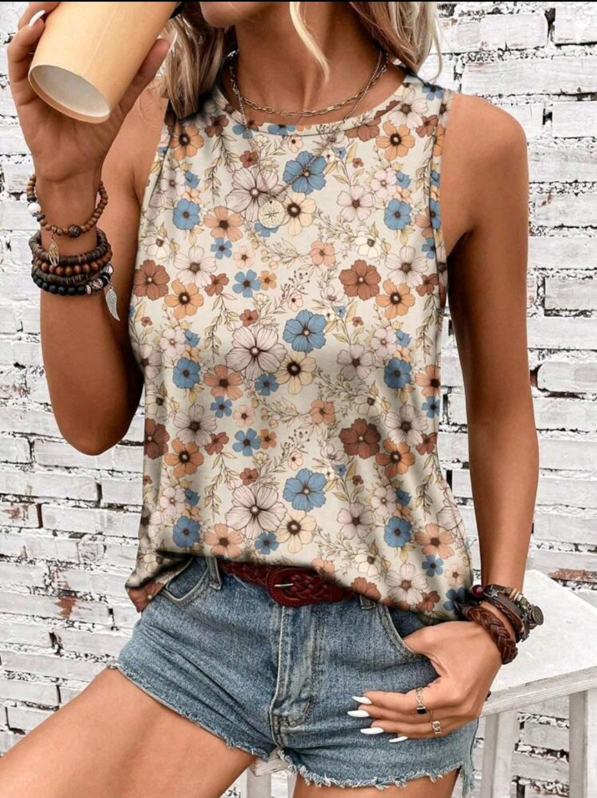 Майка женская Floral Print ХS Бежевый (27319213)