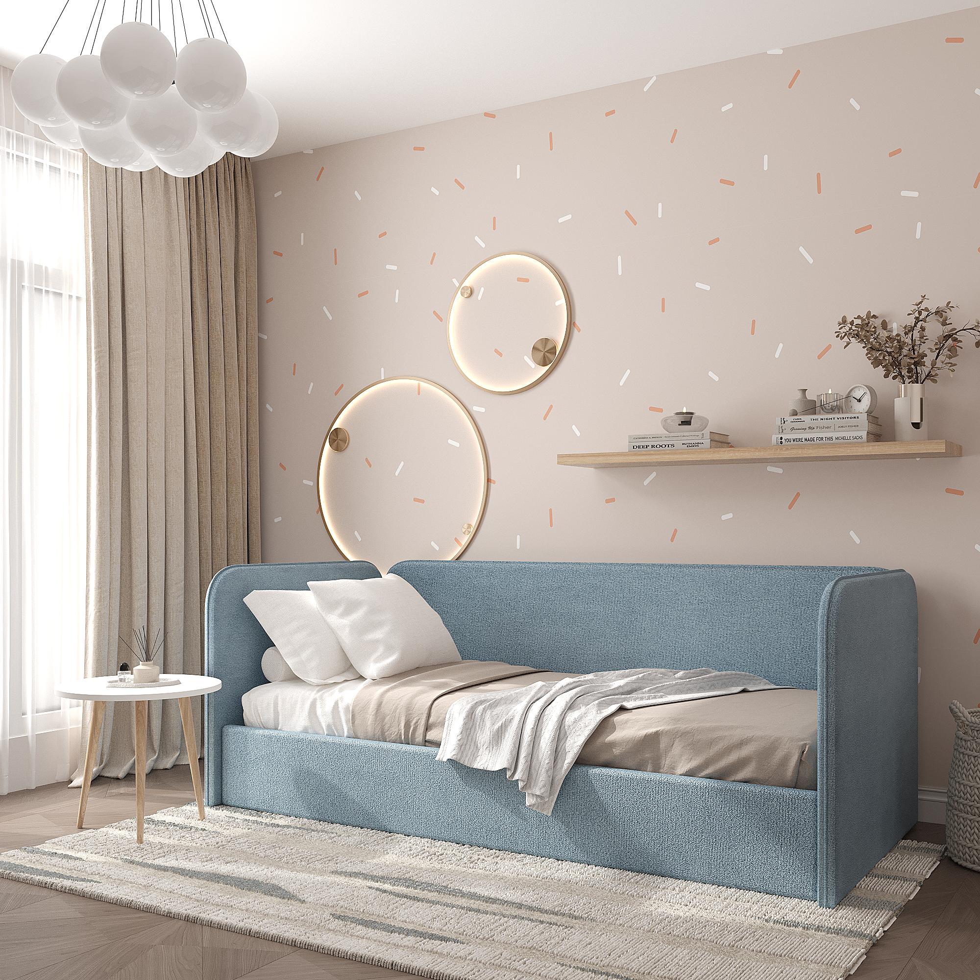 Кровать с ортопедическими ламелями КР-дет-М односпальная 800х2115х1040 мм Лазурный