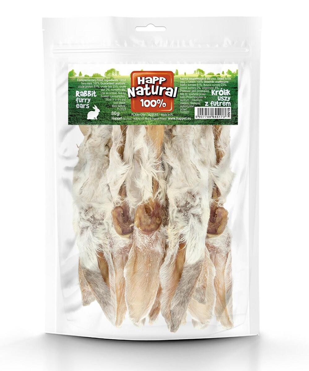 Ушки кролика сушеные с мехом Happet Natural 100% натуральное лакомство для собак 80 г (HN19 5907708645173)